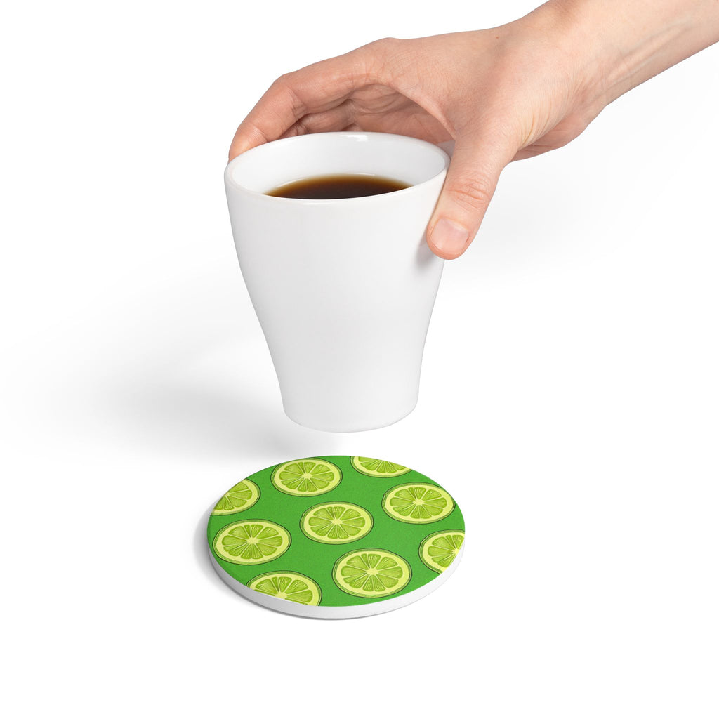 Lime Slice Ceramic Coaster — Bright Citrus Drink Coaster