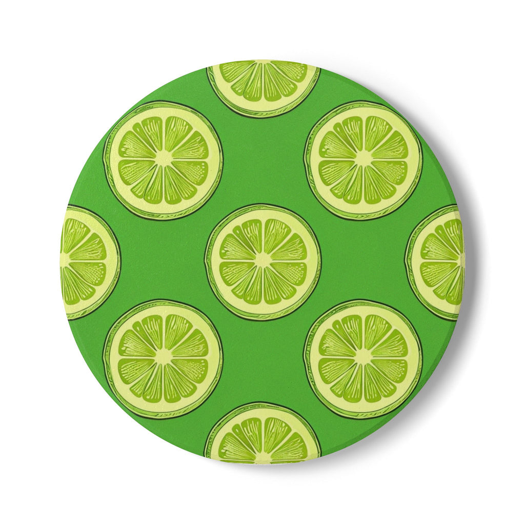 Lime Slice Ceramic Coaster — Bright Citrus Drink Coaster